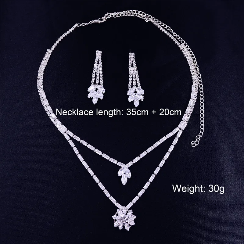 Exquisite Double Pendant Flower Necklace Earring Set For Women Fashion Zircon Bridal Jewelry Wedding Necklace Gift Wholesale