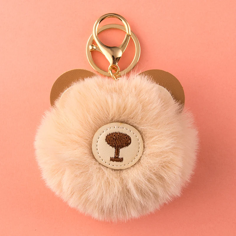 Kawaii Plush Bear Hairball Keychain Colorful Pendant Girl Boy Fluffy Fake Animal Fur Keyring Bag Car Lanyard Cute Gift Accessory