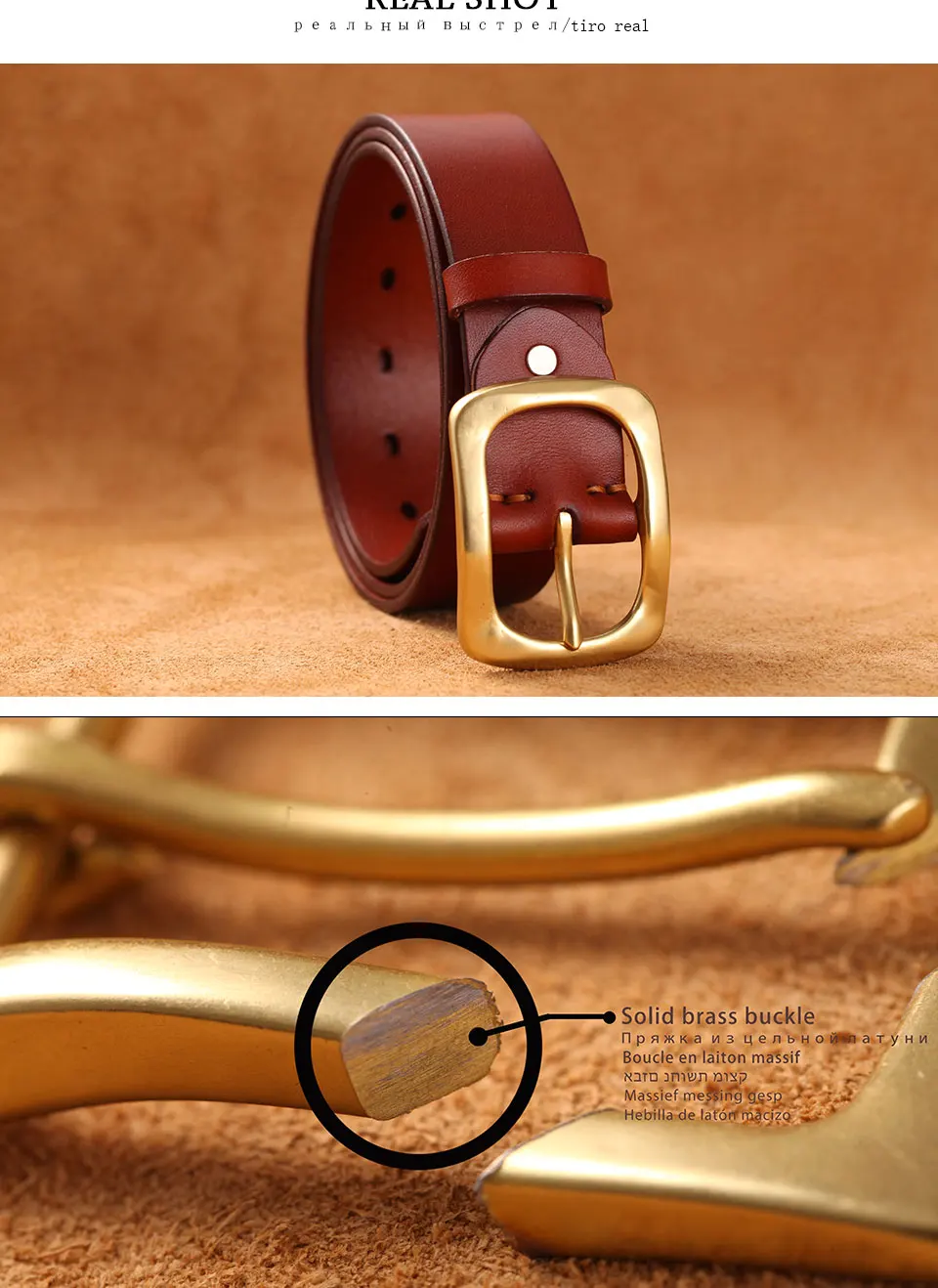 Solide Messing Schnalle Gürtel Neue Mode Designer Gürtel Hohe Qualität Echtes Leder Gürtel Für Männer Jeans Kupfer Pin Schnalle Gürtel – Detail 7