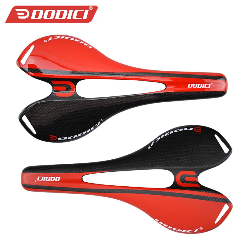 DODICI-Full Carbon Saddle, Ultralight, Road Bike, MTB, Matte, Smooth, Cycling, Bicycle Seat, Red, White, 110g