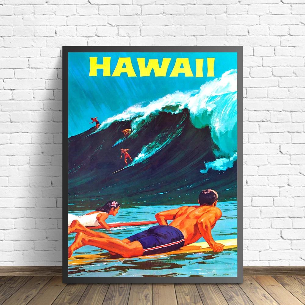 

Hawaii Travel Print 1958 Vintage Travel Poster Canvas Decor Poster Butt Canvas Painting Wall Pictures for Living Room