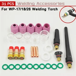 31Pcs Gas Lens #12 Glass Cup Tig Collets Nozzle Practical Accessories Welding Torch Kit Argon Arc Tool for TIG WP17/18/26