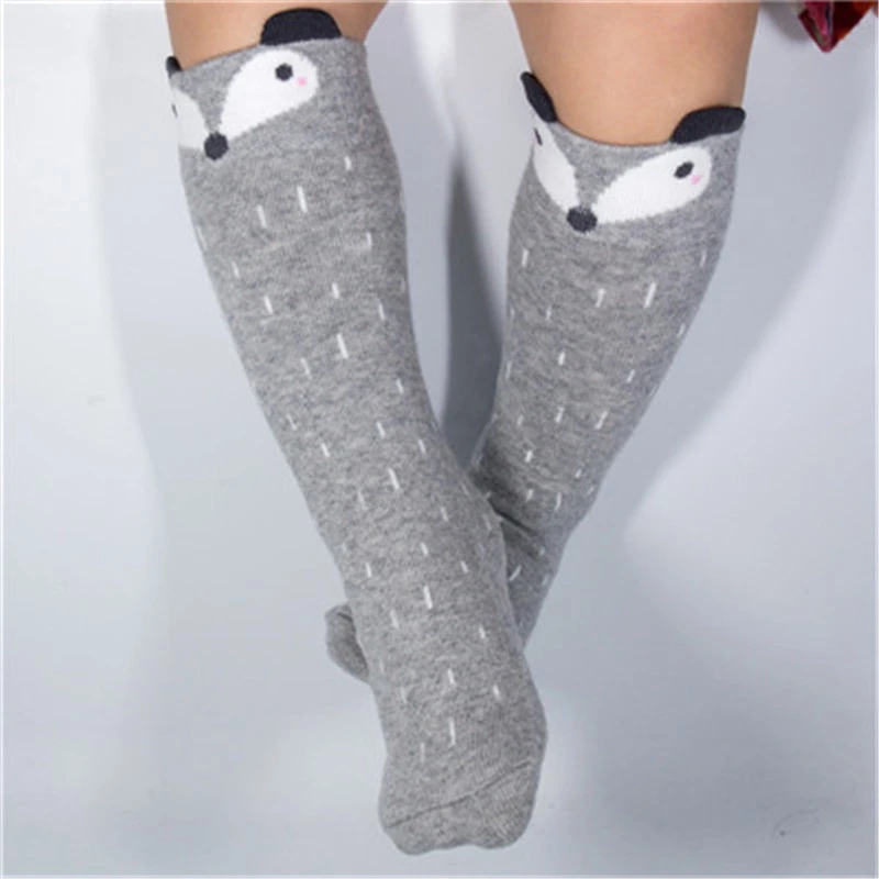 Calcetines de algodón con estampado de ardilla para niños y niñas, medias hasta la rodilla con diseño de zorro y gato, Unisex, novedad