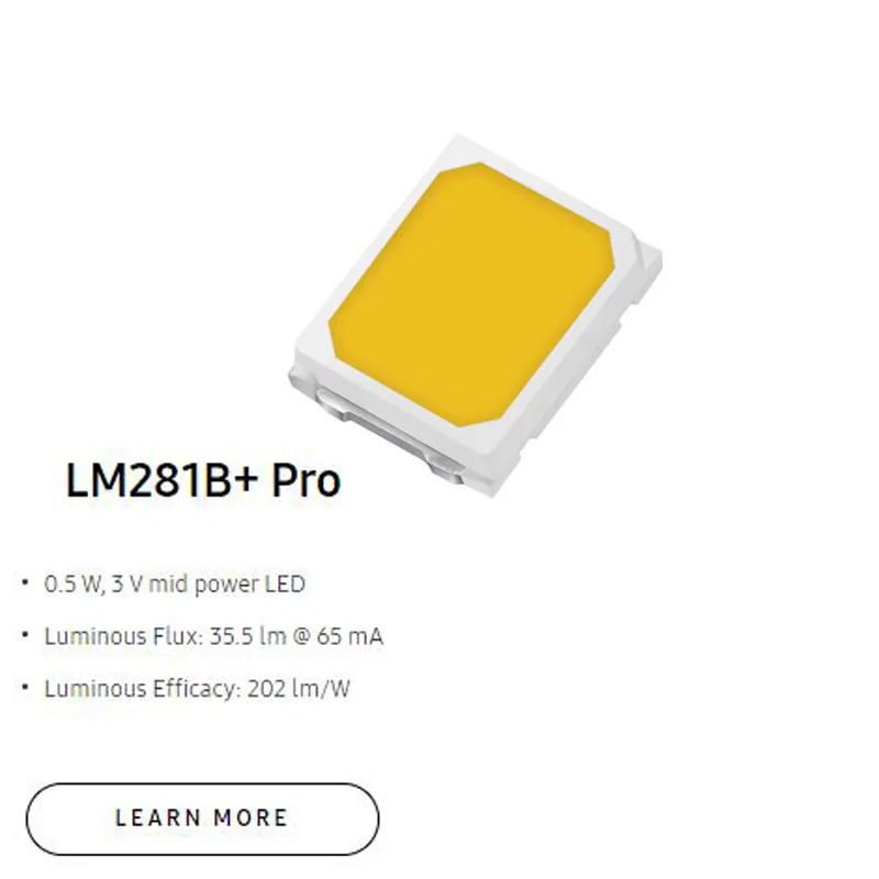 Higher Luminous Efficacy 223lm/W  2835 SMD LED  LM281B+ Pro 0.5 W, 3 V mid power LED 4000K For LED Lighting