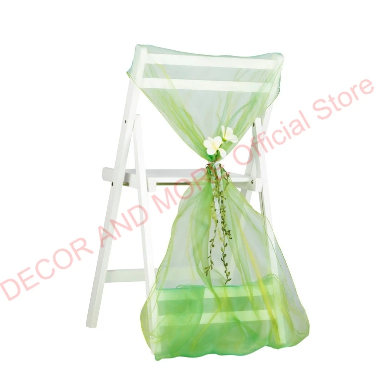 10PCS/LOT Wholesale Solid Organza Chair Cap Decoration Wedding Hotel Char Covers Outdoor Chair Sashes With Flower