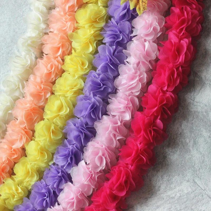 1 yards 50mm Chiffon Flowers Head Wavy Ribbons DIY Headwear Clothing Decoration Accessories Trim Materials