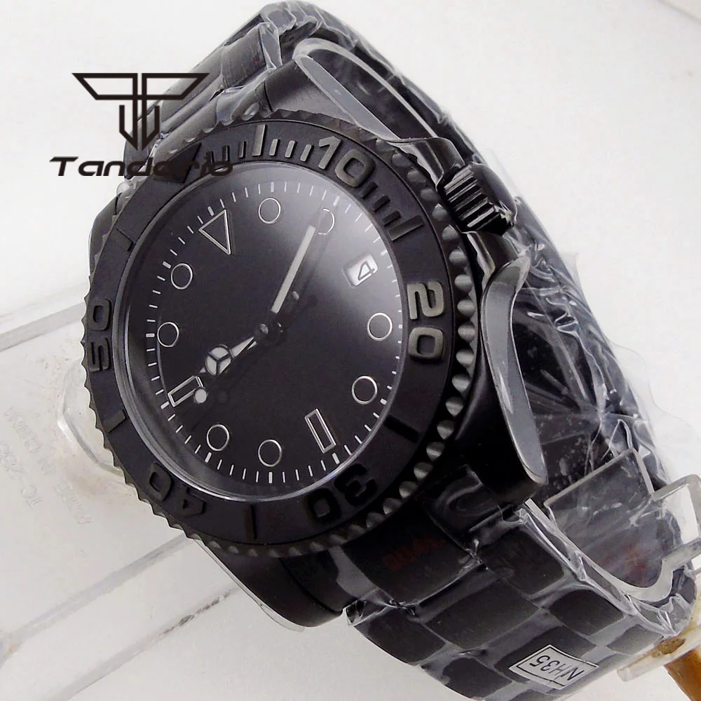 40mm Black PVD Automatic Men's Watch Sapphire Glass PT5000 NH35A MIYOTA MINGZHU Auto Date Bracelet Ceramic Bezel