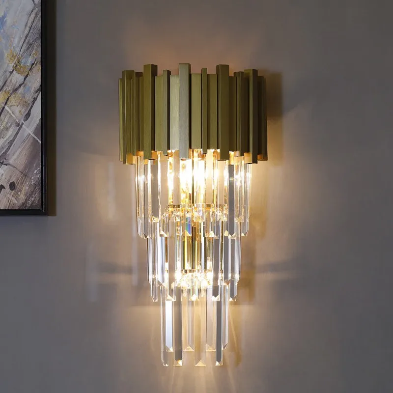 

Modern luxury European Gold Crystal Sconce LED Wall Lamp decoration for bedroom Hotel Bedside Light ilumination