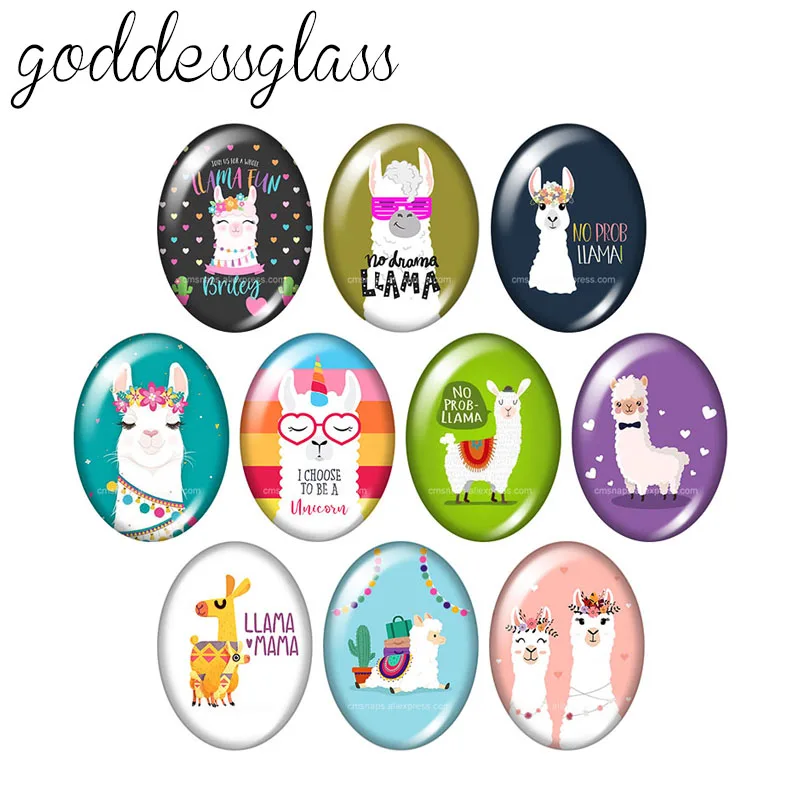 Cute Alpaca NO Drama llama Oval 10pcs mixed 13x18mm/18x25mm/30x40mm Oval photo glass cabochon demo flat back Making findings