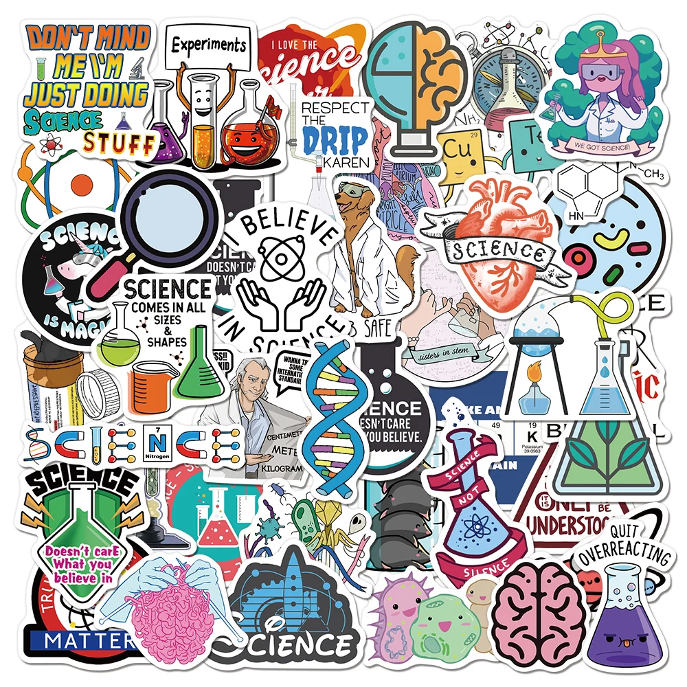 50 Pcs Physical Chemistry Laboratory Stickers Graffiti For Laptop Luggage Skateboard Waterproof Sticker Science Course Toys