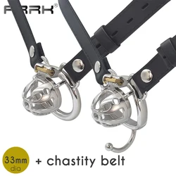 FRRK Strapon Chastity Belt with Metal Cock Cage for Male Penis Restraint Device Her Control Keys BDSM Adults Couple Sex Toys