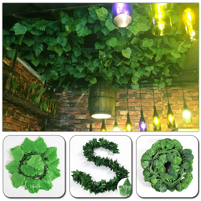 2/2.3M Artificial Plant Leaf Rattan Decoration Artificial Grape Vine Leaf Vine Decoration Ceiling Green Leaf Rattan Decoration