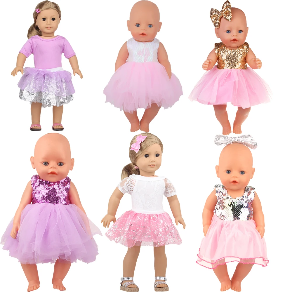 Sukienka z cekinami dla lalek dla 17-calowej i 43-centymetrowej lalki New Born Doll Brilliant Party Reunion Doll Skirt dla amerykańskiej 18-calowej lalki DIY