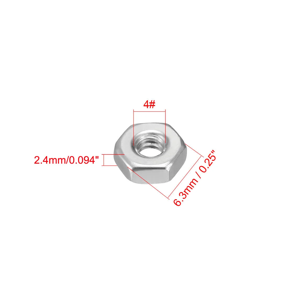 uxcell 100pcs 4#-40 Fine Thread Hexagon Nut 304 Stainless Steel Hexagon Hex Nut Silver Tone