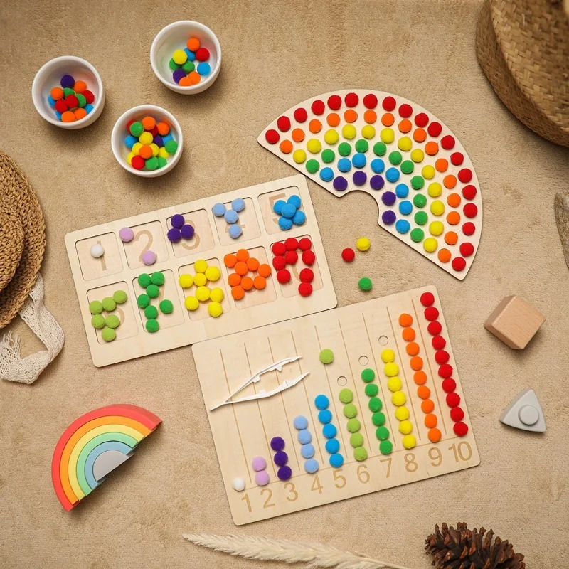 Montessori brinquedos educativos para crianças, cor classificação, arco-íris brinquedo, clip beads jogo, puzzle board, brinquedos de madeira, presentes de natal, 1 conjunto