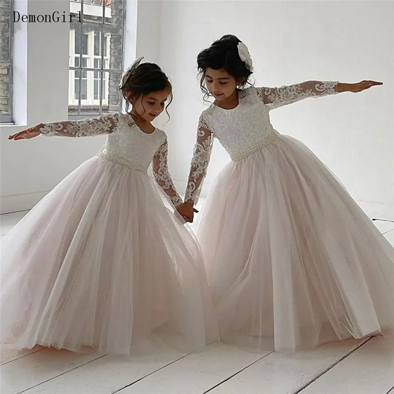 Light Champagne Flower Girl Dress for Wedding Applique Lace Princess Wedding Party Gown First Communion Dress