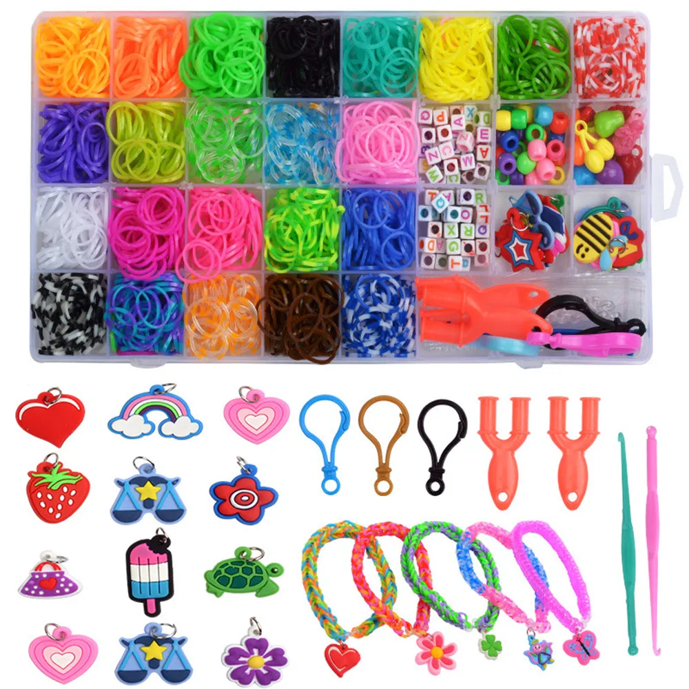 1500 Pieces Colorful Rainbow Rubber Band DIY Handmade Bracelet Tool Kit Beaded Toys For Girls Elastic Craft Toy Christmas Gifts