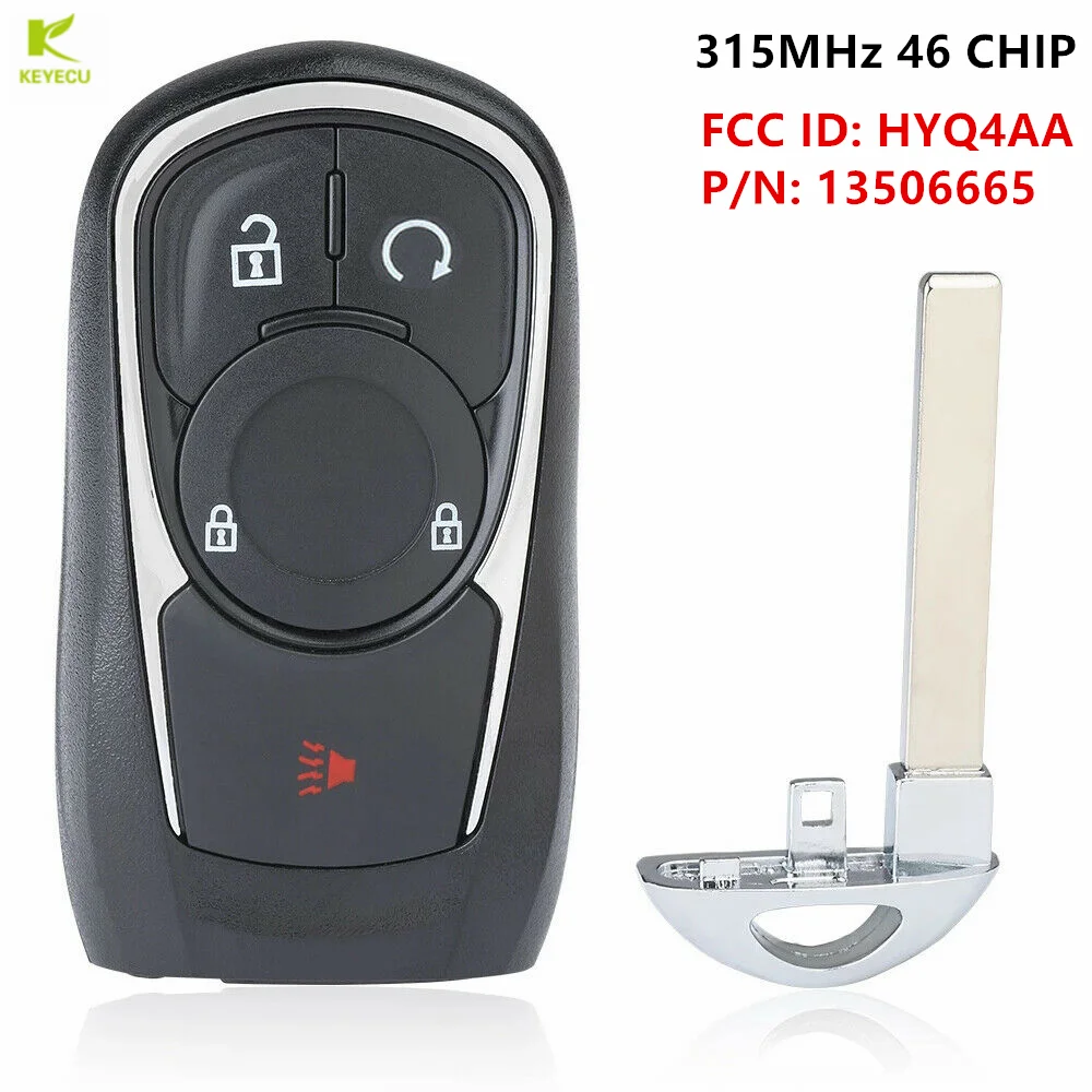 

KEYECU Replacement SMART PROXIMITY REMOTE FOB 4 Button 315MHZ for BUICK ENCORE 2017 2018 2019 2020 FCC ID: HYQ4AA P/N: 13506665