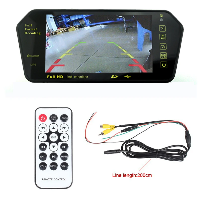 

Car TFT LCD Monitor USB TF Slot Rear View Mirror Display Full HD 7" Bluetooth Universal For Backup Camera or GPS navigator