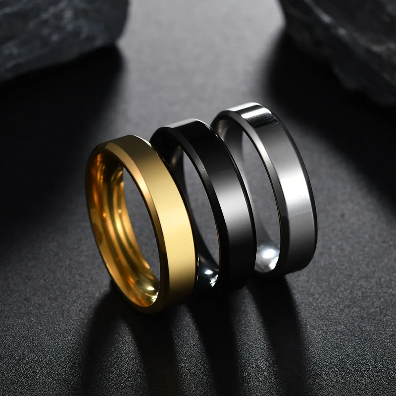 MIXMAX 100pcs Stainless Steel Rings For Women 6MM Polished Black Gold Silver Plated Fashion Mens Jewelry Ring Wholesale Lots