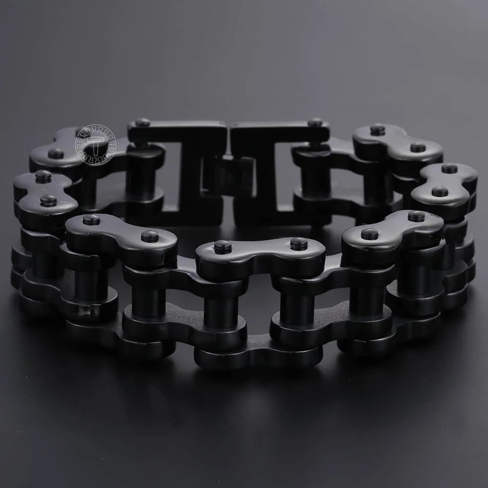 Davieslee 14/23mm Heavy Men's Bracelet Biker Black Silver Color 316L Stainless Steel Wristband Male Party Jewelry DHB59A