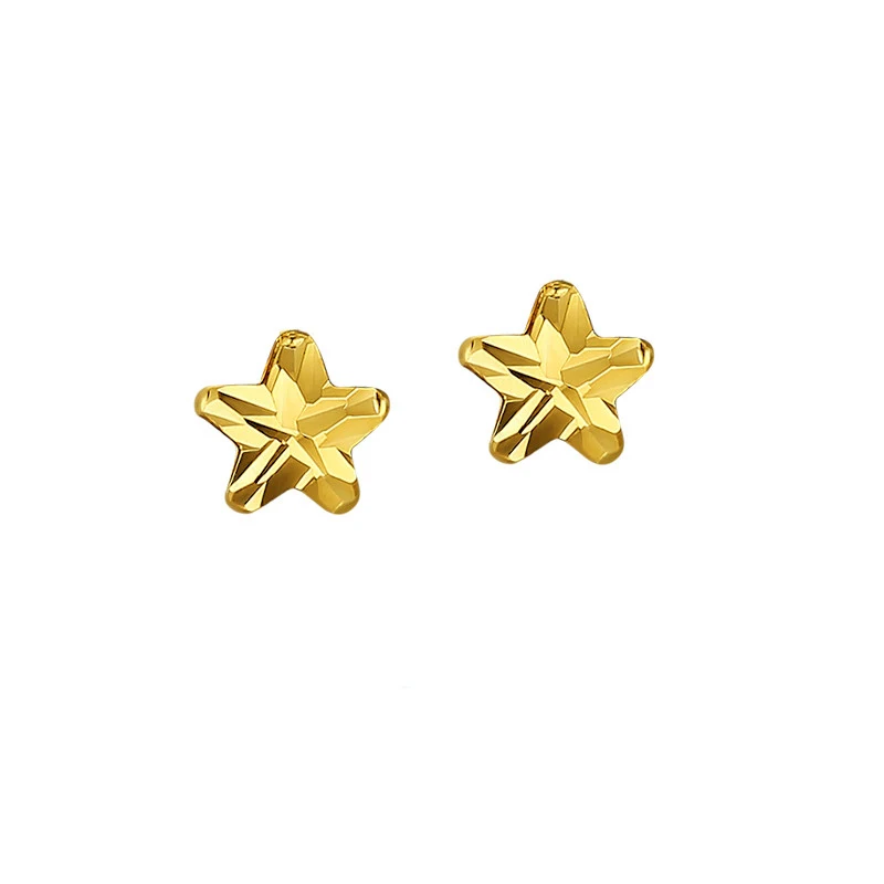 

New Pure 18K Yellow Gold Earrings Women AU750 Gold Five Star Stud Earrings