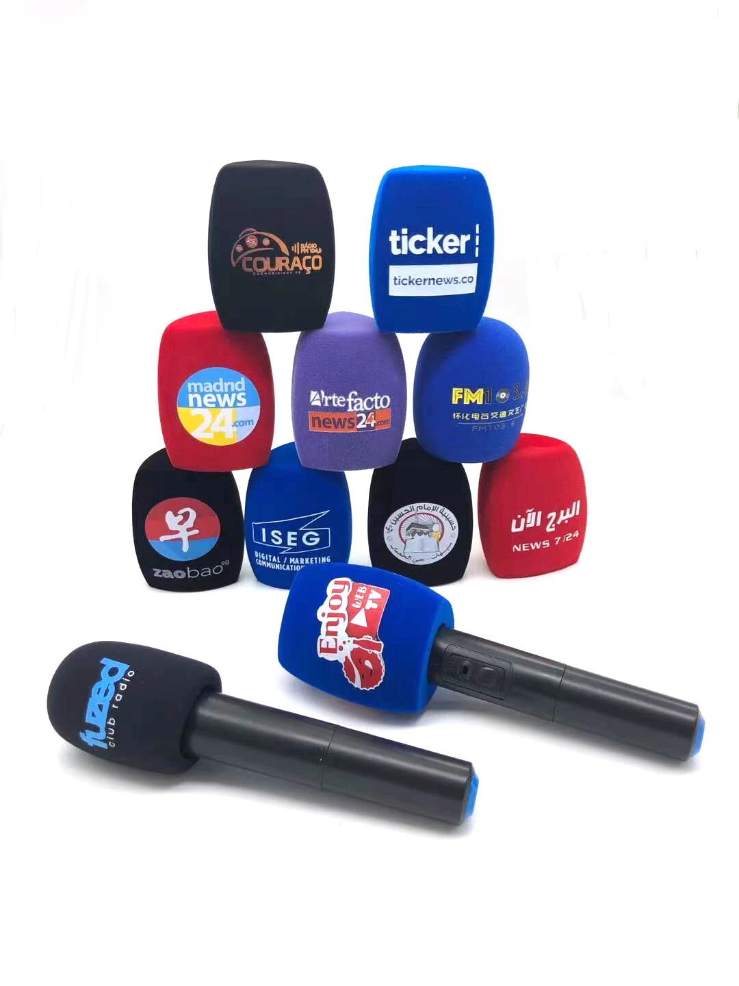 Customized Flocking Microphone Foam Printing Covers  Mic Windscreen Logo Sponge Windsshield For TV Stations Reporters Interview