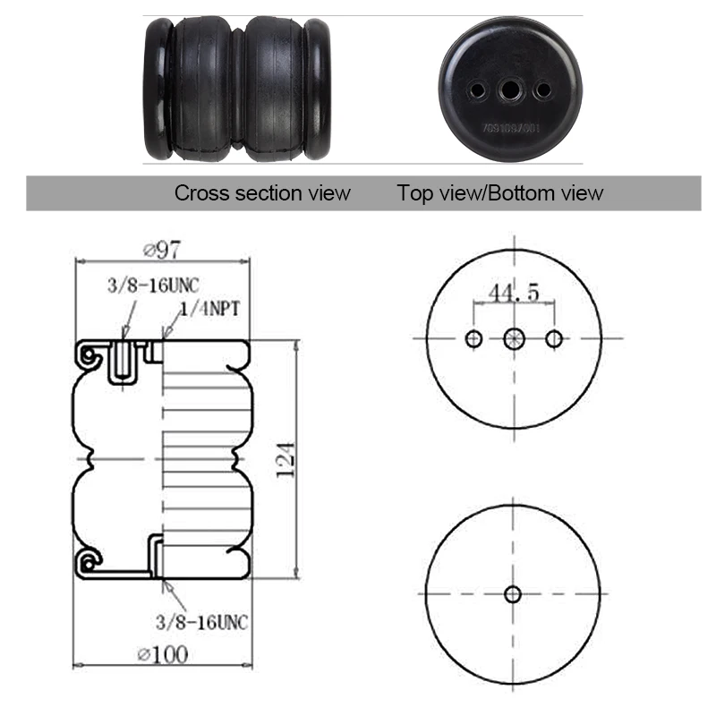 2S2200 / 2H2200 / 2E2200 Double convoluted air ride spring suspension diameter 100mm for suspension system