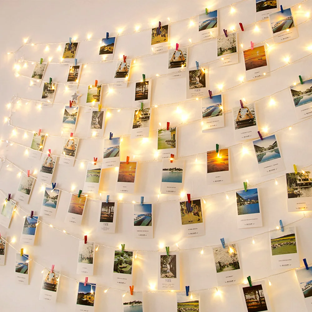 String Lights with Clips Hanging Pictures Photo 5M 16.4ft 50 LED Lights with 50 Colorful Battery USB Operated Perfect Decor D30