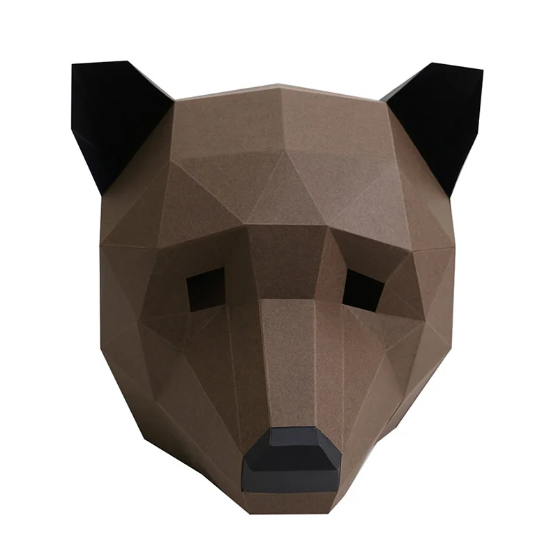 Orso bruno adulto testa maschera modello di carta, 3D Papercraft Art Costume Party Cosplay, fatto a mano Origami Craft RTY098