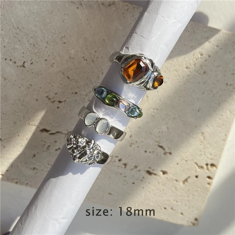 HangZhi 2021 New Colorful Rhinestone Trendy Irregular Metal Geometric Set Ring for Women Girls Summer Party Jewelry