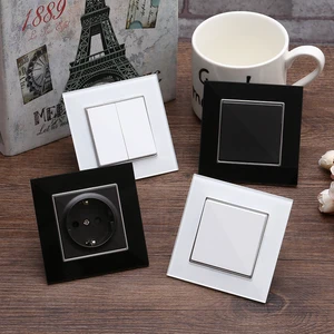 Touch light switch with EU wall socket, black, 1 gang, 1 way, switch led, dark blue crystal back light, wallpad, house improvement 8 Main Sales Black Taking - №5