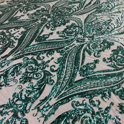 Rose Red Dark Green Lace Material Glued Glitter Tissus America For Evening Dress Dry Lace Tela Mesh Sequin Mother Dress Fabric