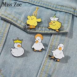 Lovely Animal Enamel Pin Custom Naughty Skate Goose Duck Chicken Brooch Bag Lapel Pin Cartoon Funny Badge Jewelry Gift for Kid