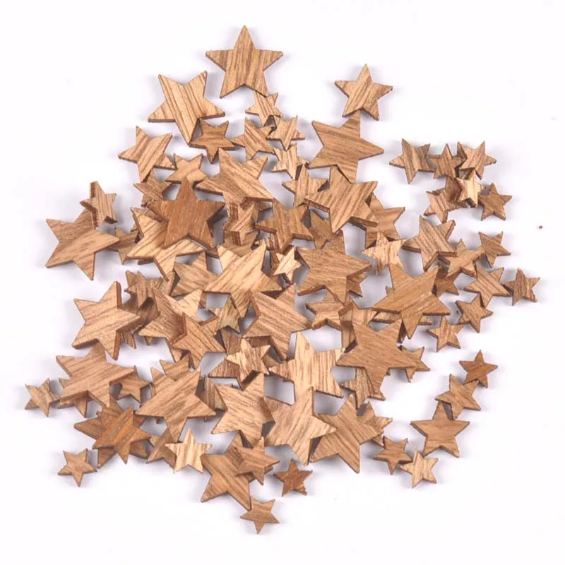 Miniadornos de madera para Decoración de mesa de boda, adornos artesanales para álbumes de recortes, forma de corazón/estrella vintage, 100 unidades