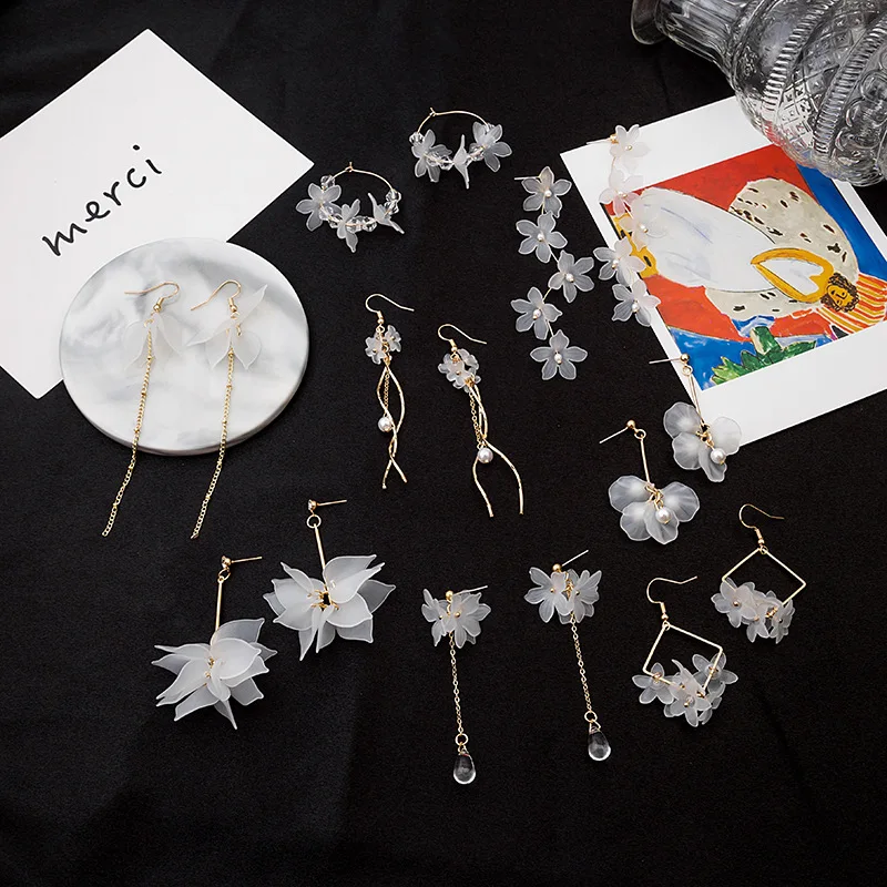 2020 Fashion Harajuku Japanese super fairy transparent petal tassel Earrings ear studs