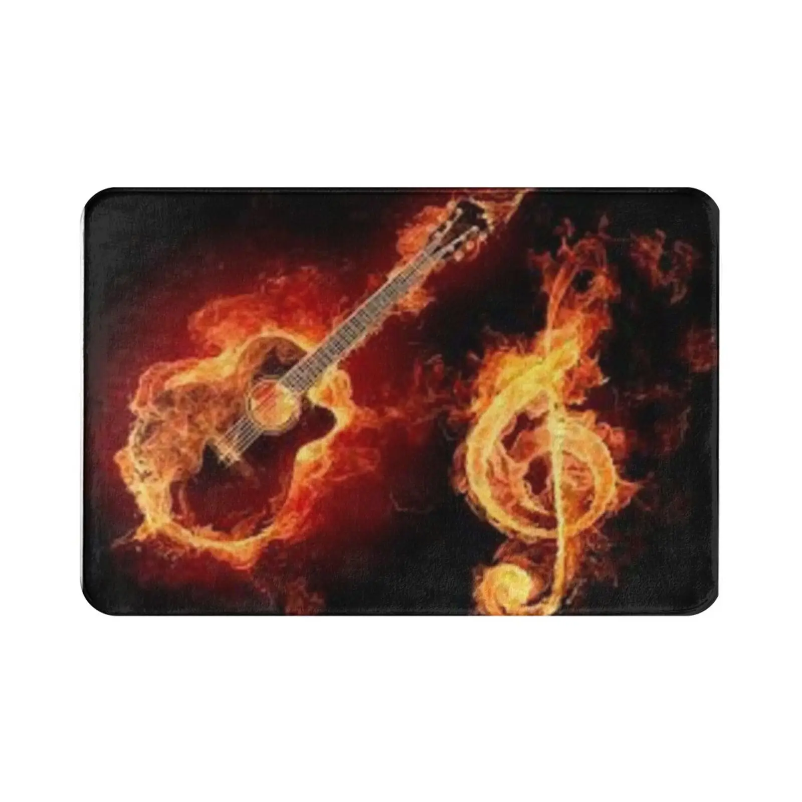 Guitar On Fire Carpet Mat Rug Cushion Music Rough Artistic Flamenco Fantasy Fiction Fashion Song Play