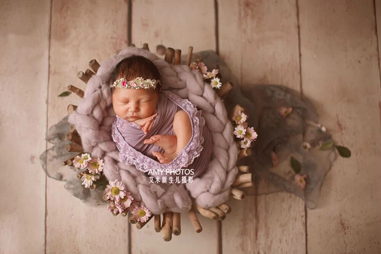 Baby Photography Basket Log Smooth Branches Wooden Basin Newborn Baby Posing Props Photo Studio Creative Props Infant Shoot Prop