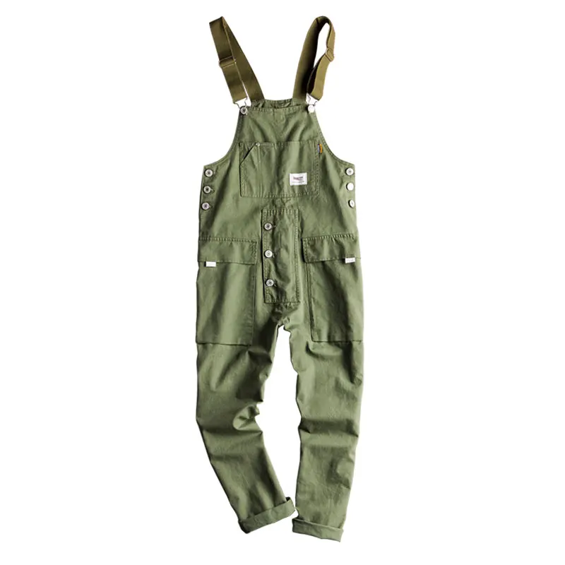 

Spring Overalls Mens Bib Jumpsuits 100% Cotton Straight Loose Casual Pants Clothing Hip Hop Street Green Khaki Yellow Trousers