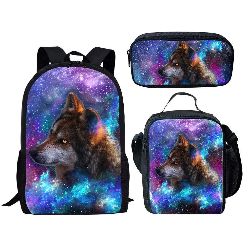 2025 Wolf 3D Printed Mochia Kids Backpack Bookbag 3 PCS 16inch Backpacks for School Teenagers Girls Boys School Bag Book Bags