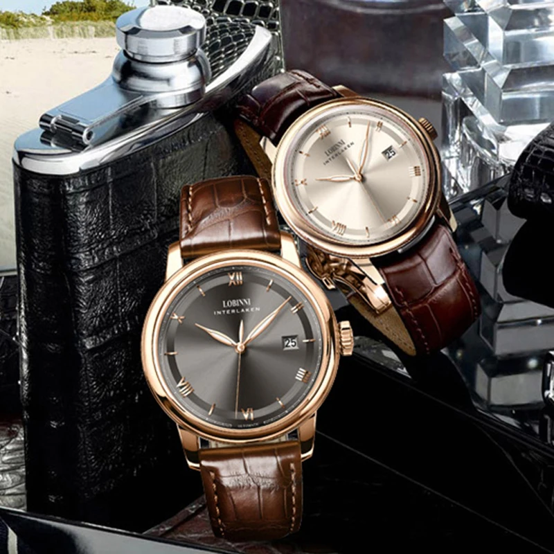 Lobinni novo relógio de pulso mecânico automático masculino vidro safira à prova dwaterproof água 50m relógio luxo movimento gaivota relógios