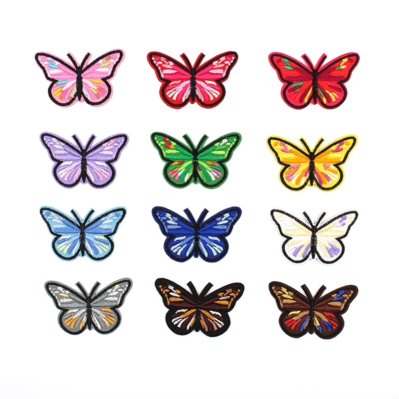 12pcs Iron On Butterfly Patches Embroidered Cartoon Stickers DIY Dress Coats Shoes Bags Decoration Appliques Clothes Badge