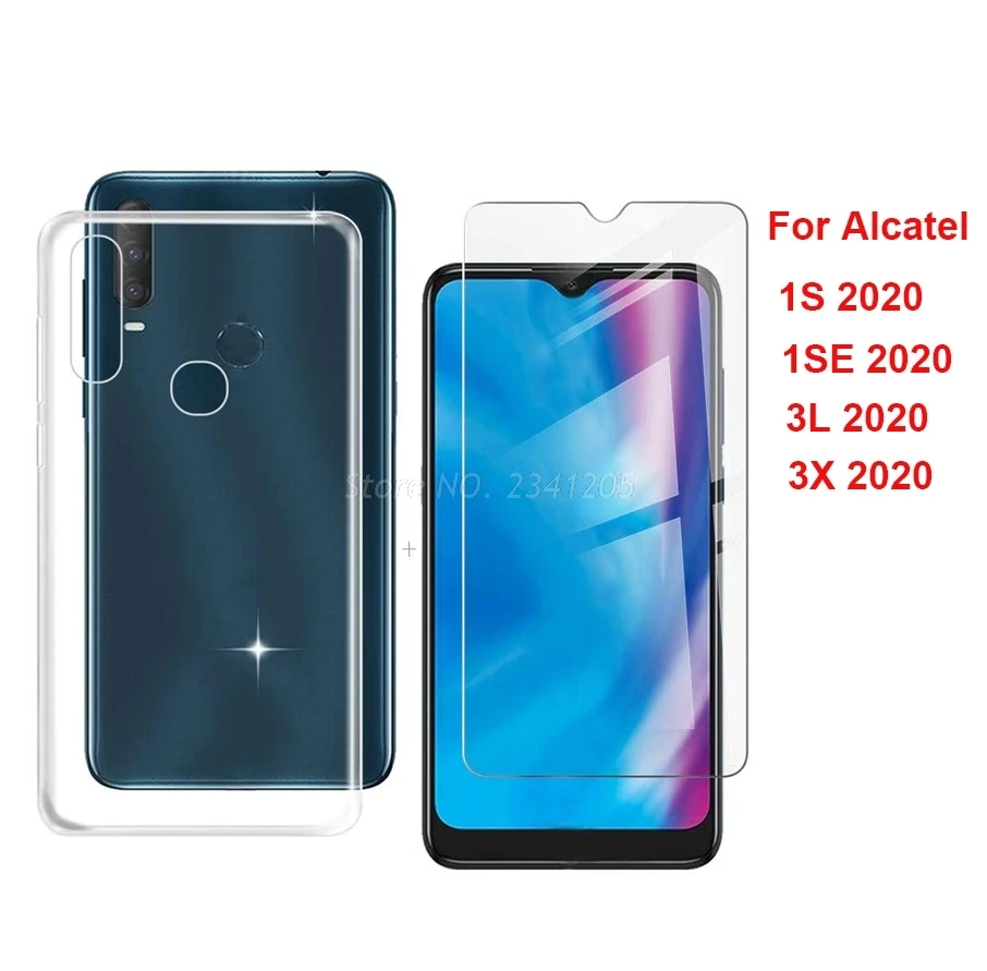 

Transparent Phone TPU Case For Alcatel 1S 2020 5028Y 1V SE 3L 2020 Back Cover with Screen Protector on Alcatel 3X 2020(4 Camera)