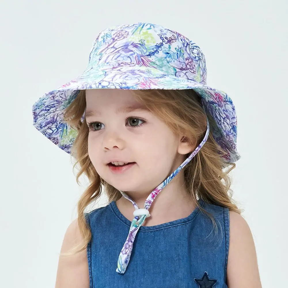 Girl Boy Beach Sun Hat Outdoor 2023 Summer Neck Anti UV Protection Wide Brim Bucket Caps Boy Swimming Hats 0-8 Years