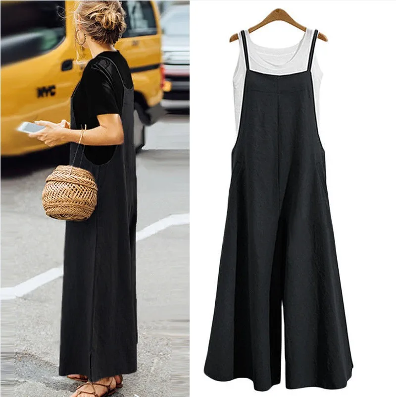 Ladies Bib Pant Suspender Trousers Loose Causal Female Women One-Piece Rompers Overalls Wide-Leg Jumpsuit Streetwear Plus Size