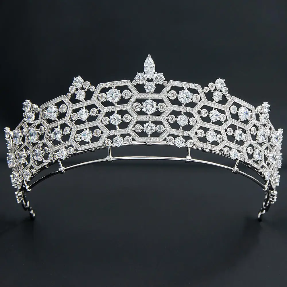 

Zirconia Honeycomb Greville Replica Tiara for Wedding,Crystal Queens Tiaras for Bride CH10358