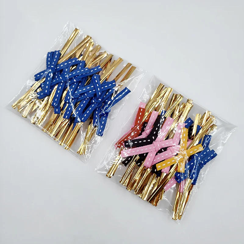 40Pcs Cute Bowknots Candy Lollipop Wrapping Beam Mouth Wire Ties Gift Bags Snacks Foods Sealing Binding Twist Wire Party Decor