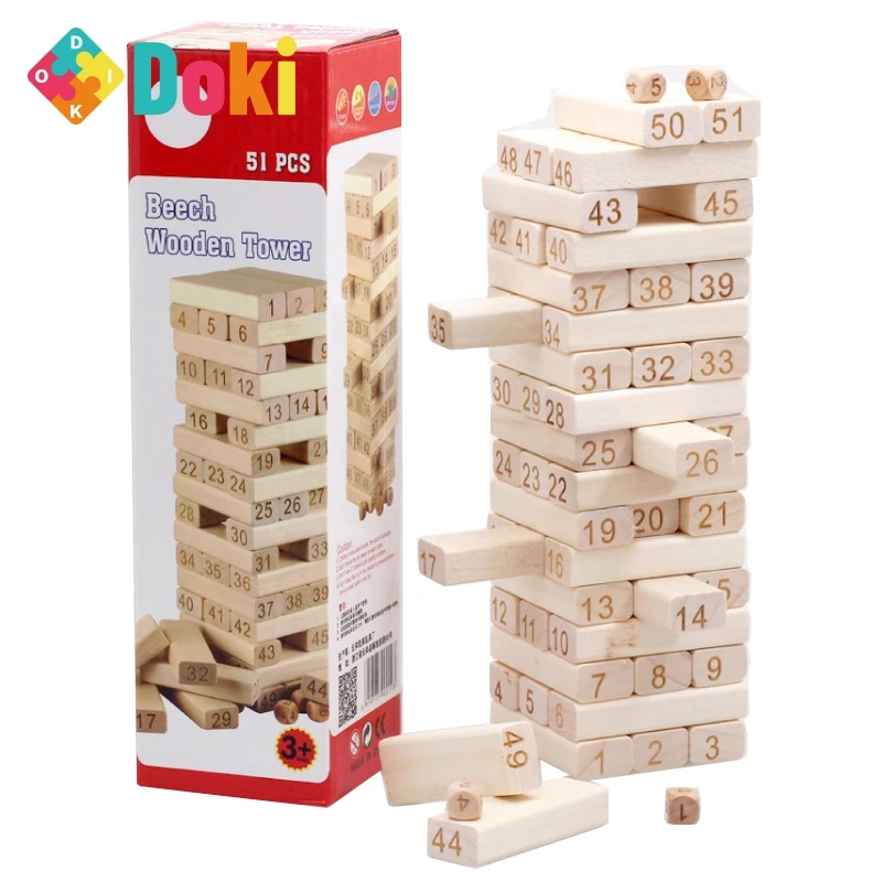 Doki ของเล่นไม้ขนาดใหญ่ Domino Building Blocks ของเล่น Tower เกมเด็กของเล่นเพื่อการศึกษาเด็ก Dominoes ซ้อนรถไฟของเล่น