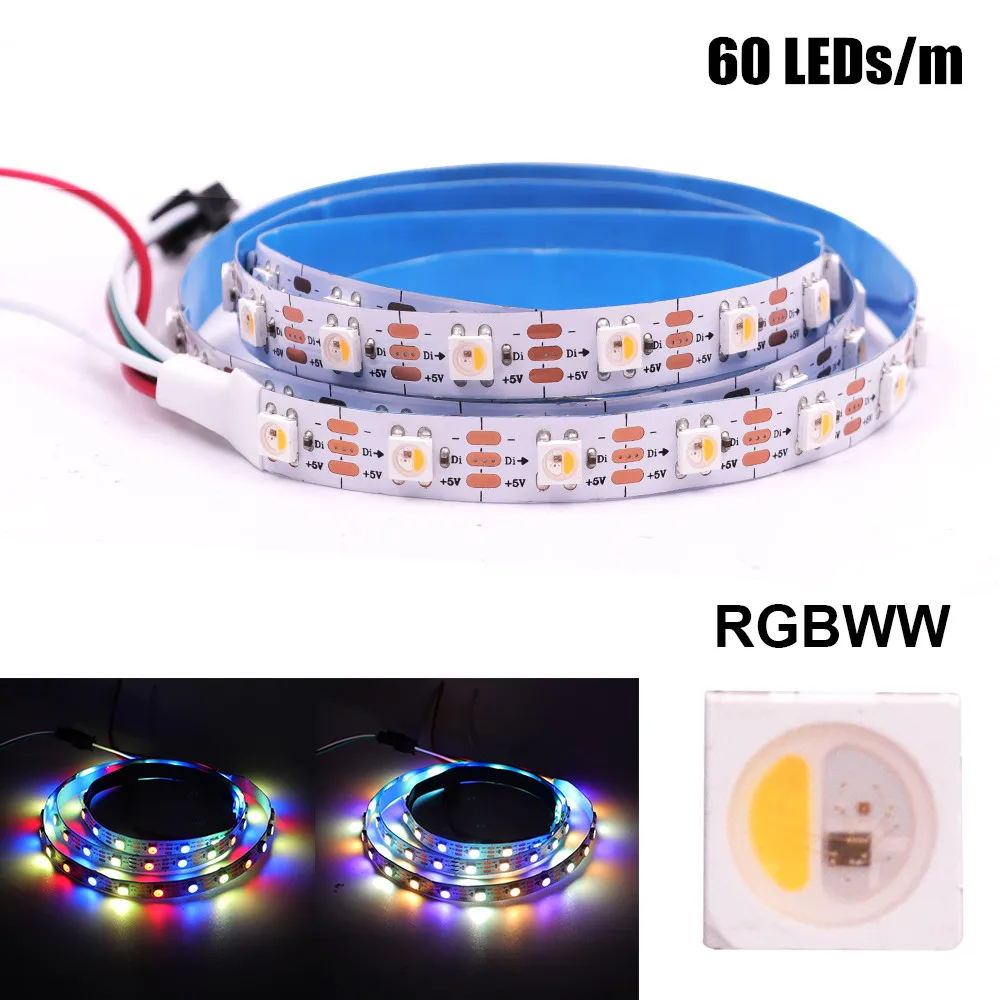 1m 2m 5m adresowalny DC5V jak WS2812B 5V SK6812 dioda Led RGBW pasek światła WWA 4 kolor w 1 Led wodoodporny 30/60/96/144 leds/m