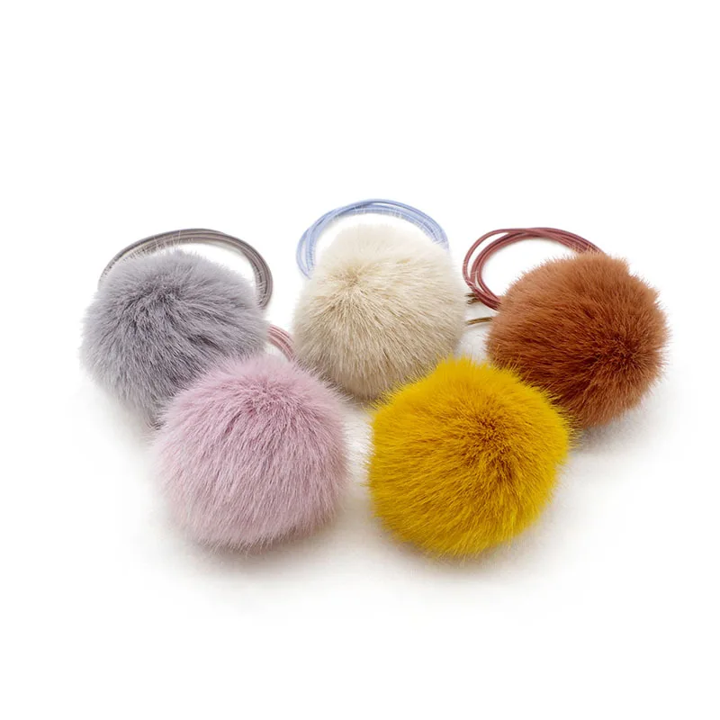 

10pcs Fashion Cute Fur Pom Pom Hair Ties Solid Ball Elastic Hair Bands Princess Headwear Winter Girls Hair Accessories